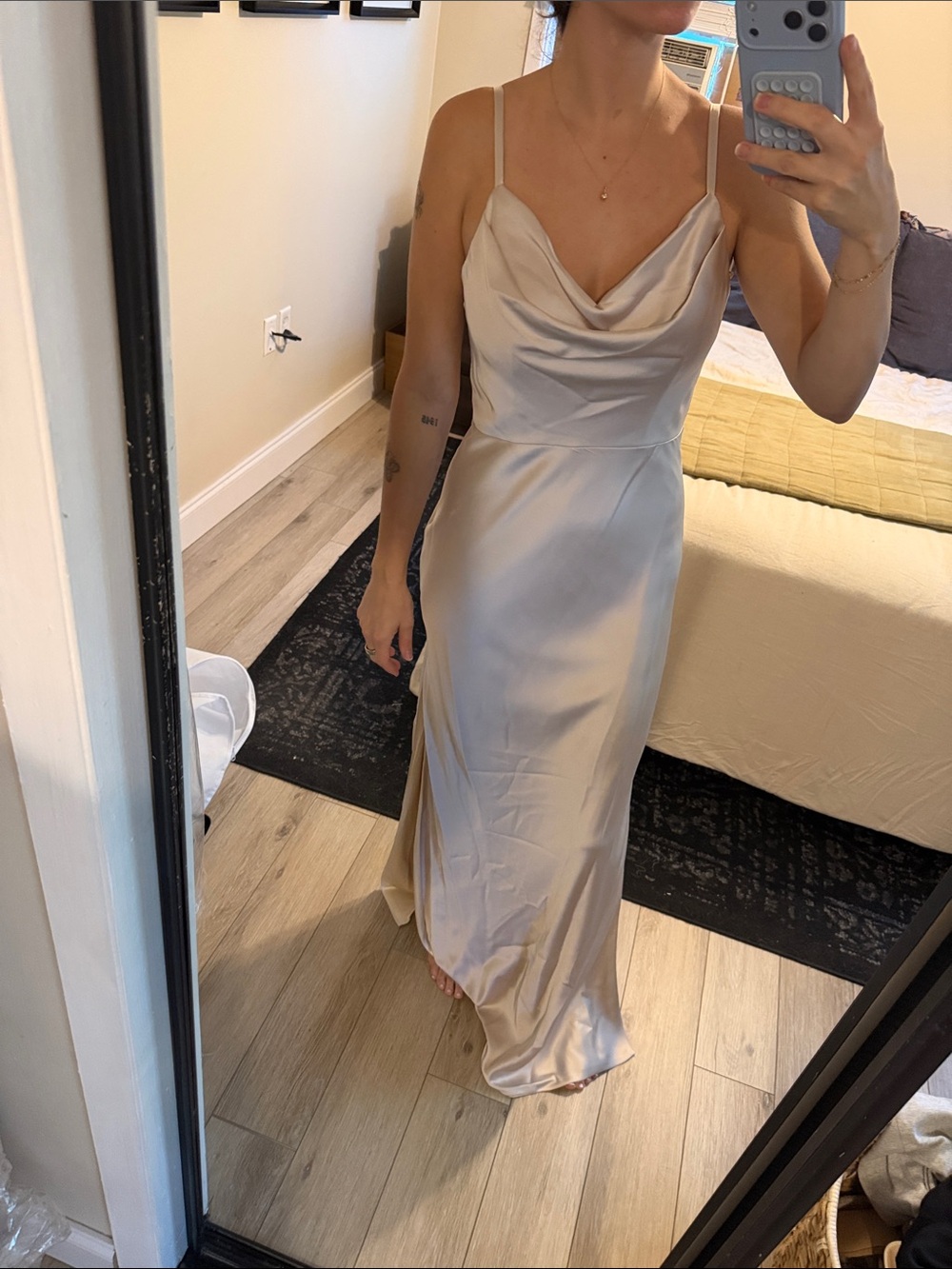 Revelry Nadia Satin Dress in Soft Champagne